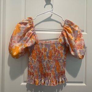 Floral Puff Sleeve Smocked Top